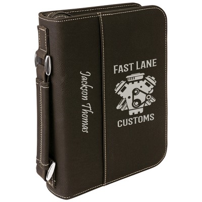 Leatherette Bible/Book Cover - Black/Engraves Silver, Small