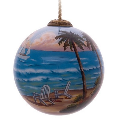 3" Palm Tree Beach Ball Glass Ornament - Complex Artwork