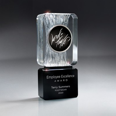 Carved Clear Crystal on Black Base w/Lasered Logo Medallion