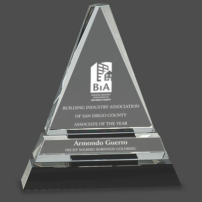 Clear Crystal Triangle Award on Black Crystal Pedestal Base (6½")