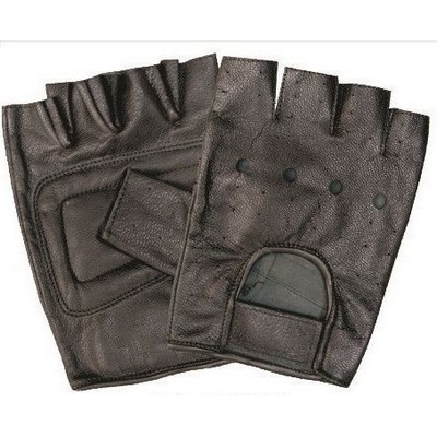 Soft Leather Fingerless Gloves w/Padded Palm Velcro Strap