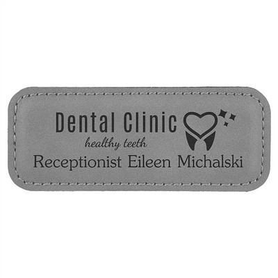 Gray Laserable-Leathette 1-1/4"H Rounded-Square Badge w/Magnet