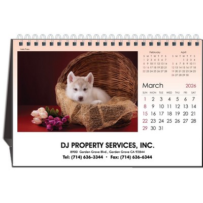 Puppy Love 2026 Desktop Calendar w/Full Color Hardboard Easel