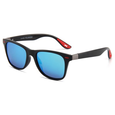 Recycled Sunglasses - Blue Mirror Lenses - Black Frames