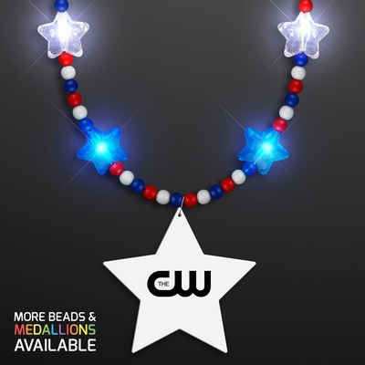 Red White & Blue Light Up Star Beads with Star Medallion - PRINTED