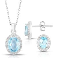 Jilco Inc. Oval Blue Topaz Earring & Necklace Set