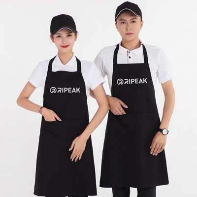 27.5x33.5" Unisex Polyester Bib Apron for Kitchen Crafting BBQ Outdoors W/2 Roomy Pockets