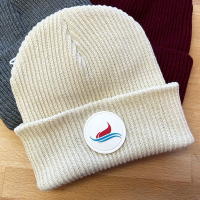 Ribbed Cuffed Beanie with Soft Rubber Patch