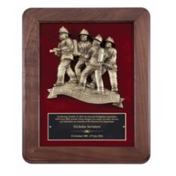 Genuine Walnut Plaque w/Firemen Award