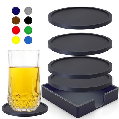 Set Of 4 Silicone Coasters With Holder