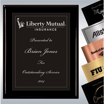 Black Piano Finish Wood Plaque w/Choice of Single Engraved Plate (7" x 9")