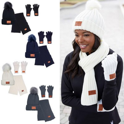 Leeman&trade; 3 Pc. Rib Knit Fur Pom Winter Set