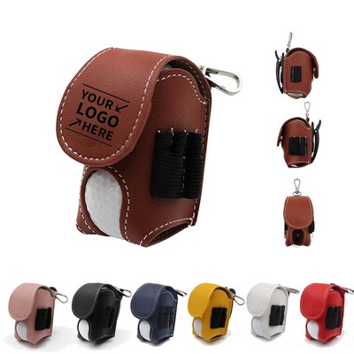 PU Leather Golf Ball Pouch Tee Holder Waist Bag