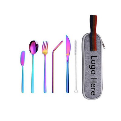 Rainbow Travel Flatware Set w/Case Stainless Steel Silverware Tableware Set
