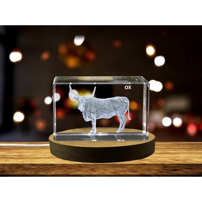 Majestic Ox Crystal Carvings - Recognition Award Featuring Engraved Cattle Design