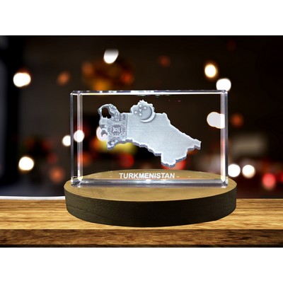 Turkmenistan 3D Engraved Crystal Award w/LED Base Light - Recognition Gift