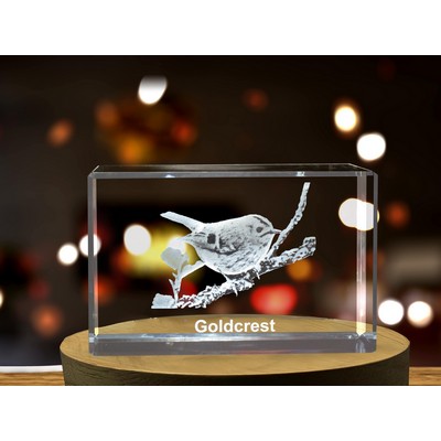Goldcrest 3D Engraved Crystal Trophy Award - Elegant Bird Gift
