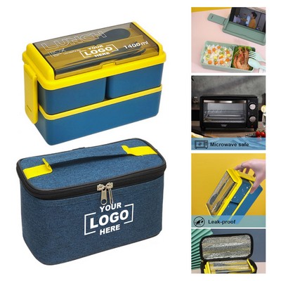 2 Layer Bento Box w/Utensils & Insulated Bag