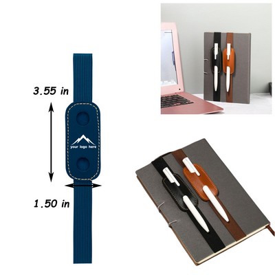 Leather Pen Holder Bookmark w/ Elastic Strap
