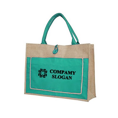 Front Pocket Burlap Jute Tote Bag with Gusset