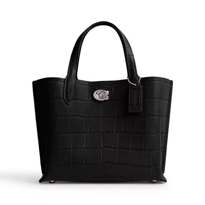COACH Embossed Croc Willow Tote 24 - Black Multi/Silver
