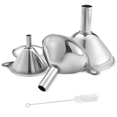 3-piece Stainless Steel Funnel W/Brush