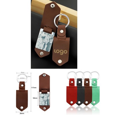Genuine Leather Keychain With Picture Frame