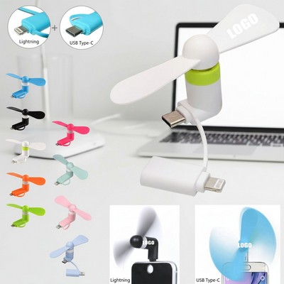 2-In-1 Mini Fan For Lightning USB-C Port