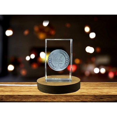 Yen 3D Engraved Crystal Trophy Award w/LED Base