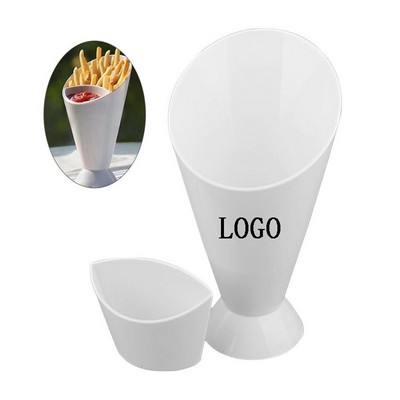 6 1/2" PP Plastic French Fry Holder Cone Dipping Cup w/Detachable Sauce Cup