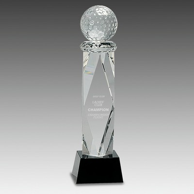 Crystal Golf Ball on Facet Column w/ Base