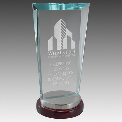 Premium Sapphire Glass Award w/Rosewood and Aluminum Base