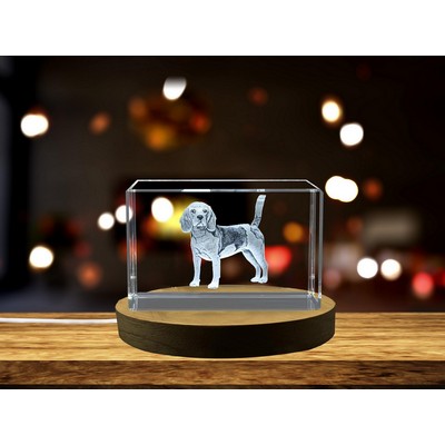 Beagle Dog 3D Engraved Crystal Trophy w/LED Base