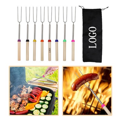 Premium 8PCS Retractable BBQ Skewer Set with Wood Handles