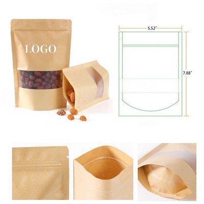 Resealable Kraft Paper Stand Up Food Storage Bag With Window