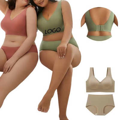 Womens Plus Size Wire-Free Lightweight Bra & Panty Set