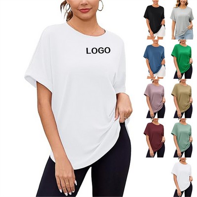 Crew Neck Rolled Short Sleeve Basic T Shirt