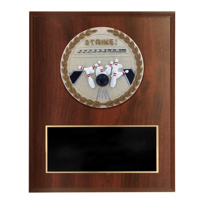 Dark Cherry Finish and Cast Stone Resin Bowling Plaque (6"x 8")