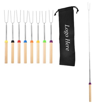 Adjustable Stainless Steel BBQ Fork with Wood Handle