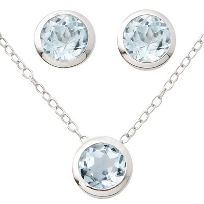 Jilco Inc Blue Topaz Bezel Earring & Necklace Set