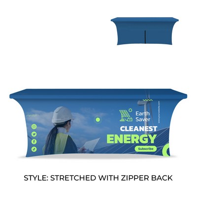 8' RPET Table Cover STRETCHED w/ ZIPPERED BACK