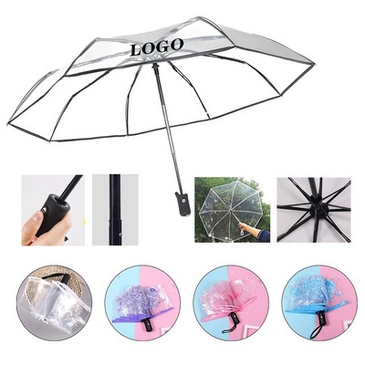 Auto-Folding Clear Travel Umbrella