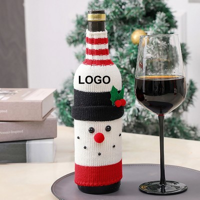 Custom Xmas Dress Up Knitted Wine Bottle Bag