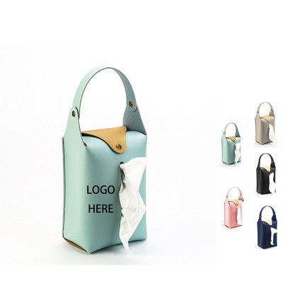 PU Leather Car-Mounted Handled Tissue Pouch