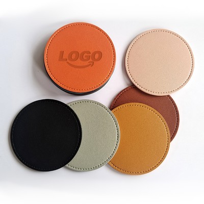 Round Pure Color Leather Coasters