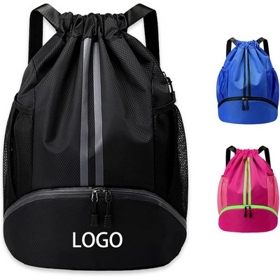 Drawstring Basketball Backpack Gym Bag with Ball Holder Pocket