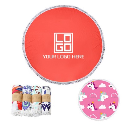 Microfiber Round Beach Towel with Fringes