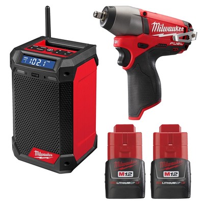 Milwaukee M12 Fuel 3/8" Impact Wrench W/ Radio + Charger & 2 Battery Packs