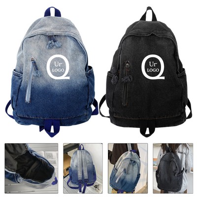 Fashion Washed Gradient Denim Backpack
