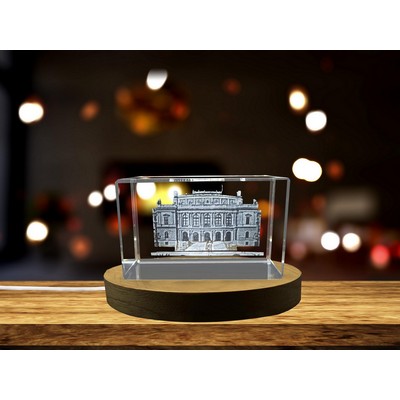 Rudolfinum 3D Engraved Crystal Trophy Award - Architectural Keepsake from Prague